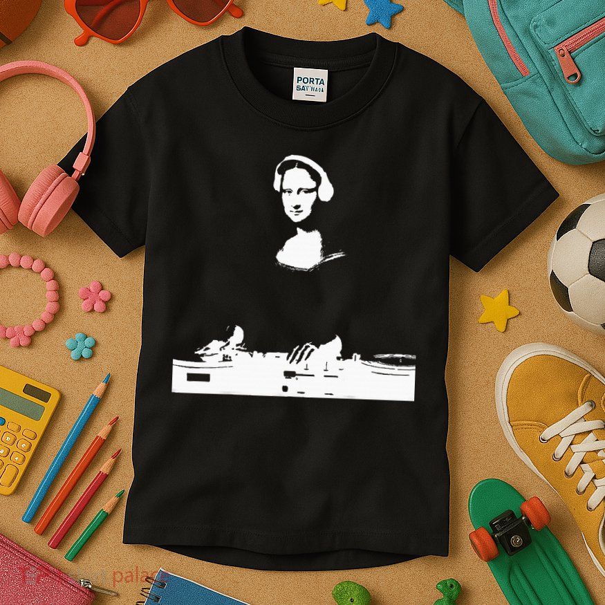 Mona Lisa Dj Art Funny Edm Techno Rave Music Kids T-Shirt