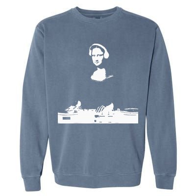 Mona Lisa Dj Art Funny Edm Techno Rave Music Garment-Dyed Sweatshirt