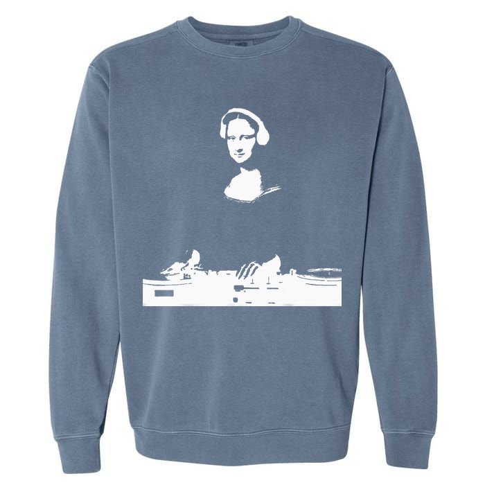 Mona Lisa Dj Art Funny Edm Techno Rave Music Garment-Dyed Sweatshirt