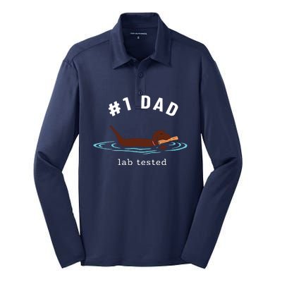 Men Lab Dad Chocolate Labrador Retriever Dog 1 Dad Silk Touch Performance Long Sleeve Polo