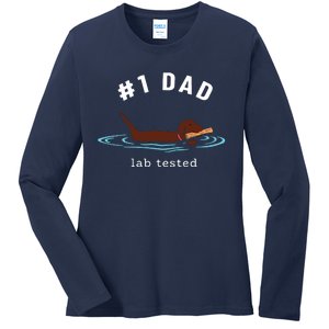 Men Lab Dad Chocolate Labrador Retriever Dog 1 Dad Ladies Long Sleeve Shirt