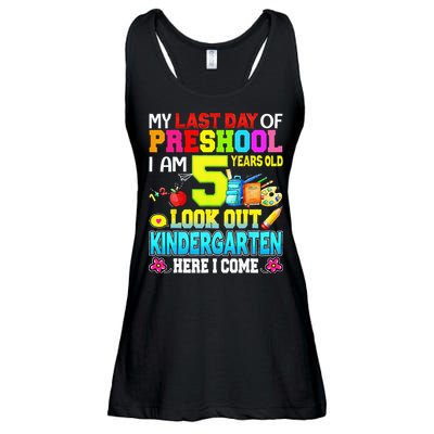 My Last Day Of Preschool Graduation Kindergarten Here I Come Ladies Essential Flowy Tank