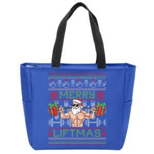 Merry Liftmas Fitness Xmas Santa Ugly Christmas Bodybuilder Gift Zip Tote Bag