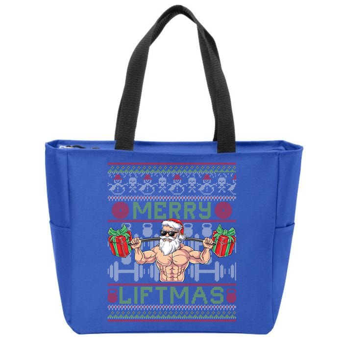 Merry Liftmas Fitness Xmas Santa Ugly Christmas Bodybuilder Gift Zip Tote Bag