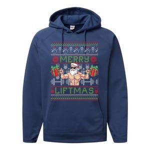 Merry Liftmas Fitness Xmas Santa Ugly Christmas Bodybuilder Gift Performance Fleece Hoodie