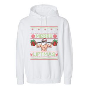 Merry Liftmas Fitness Xmas Santa Ugly Christmas Bodybuilder Gift Garment-Dyed Fleece Hoodie