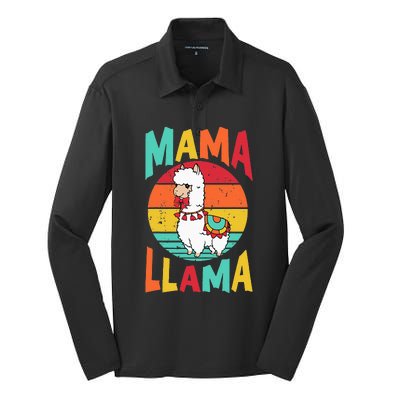 Mama Llama Funny Mother's Day Mom lover Silk Touch Performance Long Sleeve Polo