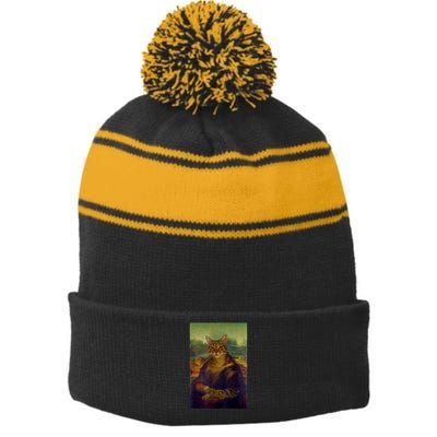 Meowing Lisa Funny Cat Cat Art Cat Lover Cat Owner Stripe Pom Pom Beanie