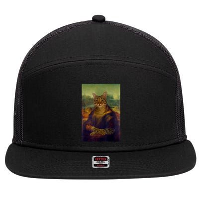 Meowing Lisa Funny Cat Cat Art Cat Lover Cat Owner 7 Panel Mesh Trucker Snapback Hat