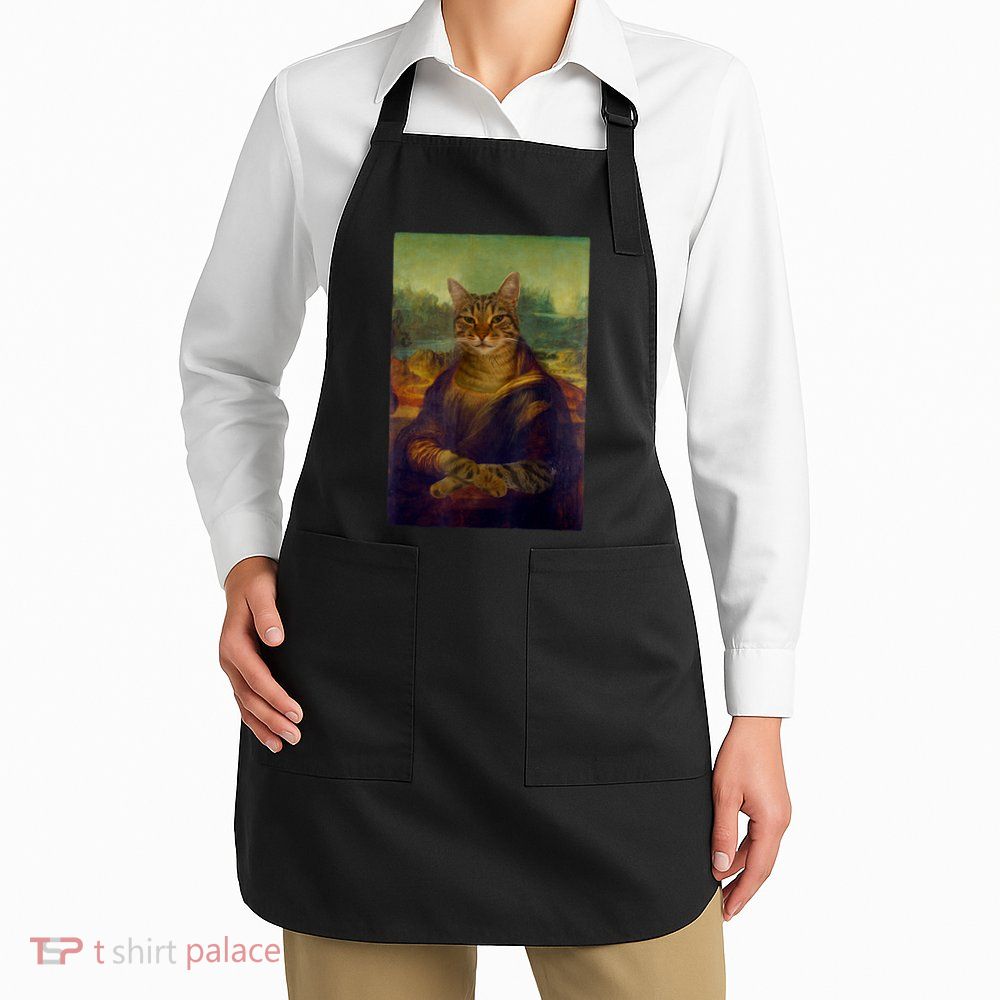 Meowing Lisa Funny Cat Cat Art Cat Lover Cat Owner Apron