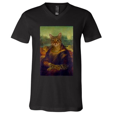 Meowing Lisa Funny Cat Cat Art Cat Lover Cat Owner V-Neck T-Shirt