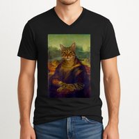 Meowing Lisa Funny Cat Cat Art Cat Lover Cat Owner V-Neck T-Shirt
