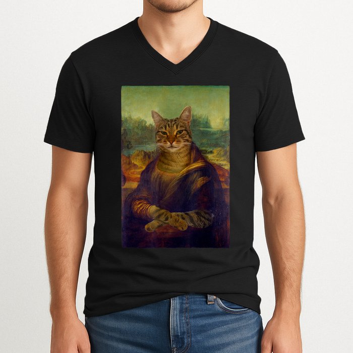 Meowing Lisa Funny Cat Cat Art Cat Lover Cat Owner V-Neck T-Shirt