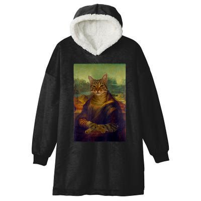 Meowing Lisa Funny Cat Cat Art Cat Lover Cat Owner Hooded Wearable Blanket