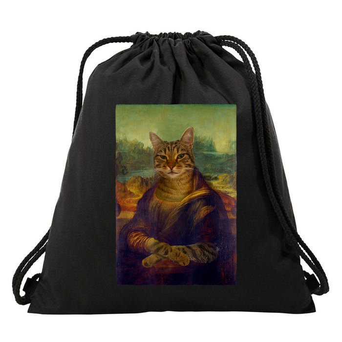 Meowing Lisa Funny Cat Cat Art Cat Lover Cat Owner Drawstring Bag