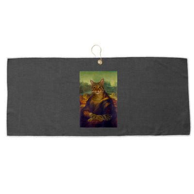 Meowing Lisa Funny Cat Cat Art Cat Lover Cat Owner Large Microfiber Waffle Golf Towel