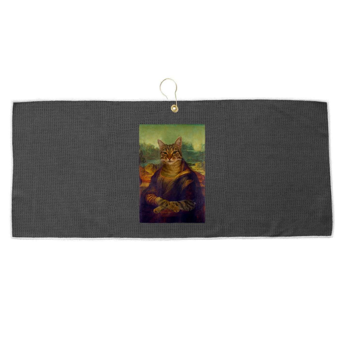 Meowing Lisa Funny Cat Cat Art Cat Lover Cat Owner Large Microfiber Waffle Golf Towel