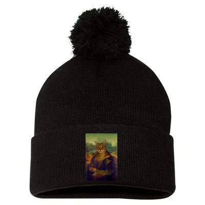 Meowing Lisa Funny Cat Cat Art Cat Lover Cat Owner Pom Pom 12in Knit Beanie