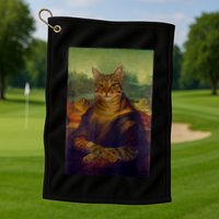 Meowing Lisa Funny Cat Cat Art Cat Lover Cat Owner Golf Towel