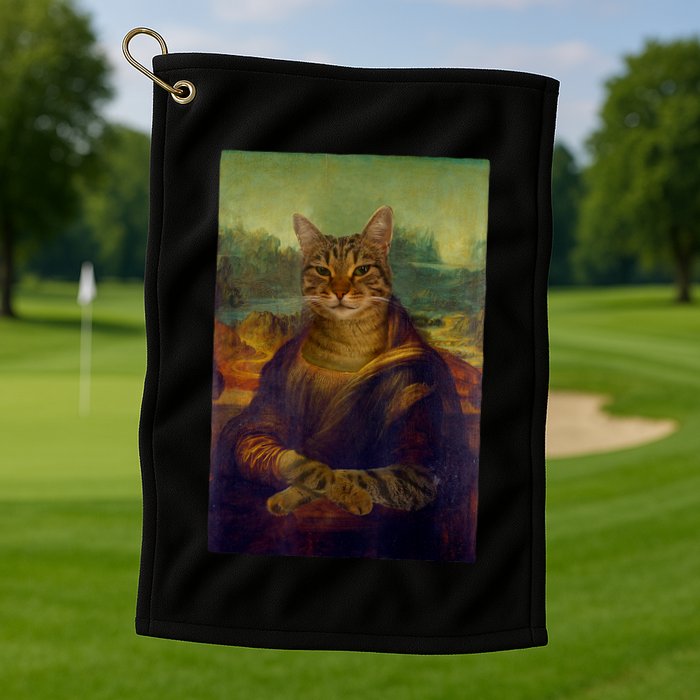 Meowing Lisa Funny Cat Cat Art Cat Lover Cat Owner Golf Towel