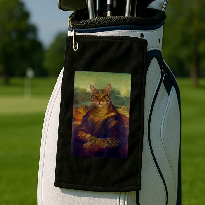 Meowing Lisa Funny Cat Cat Art Cat Lover Cat Owner Golf Towel