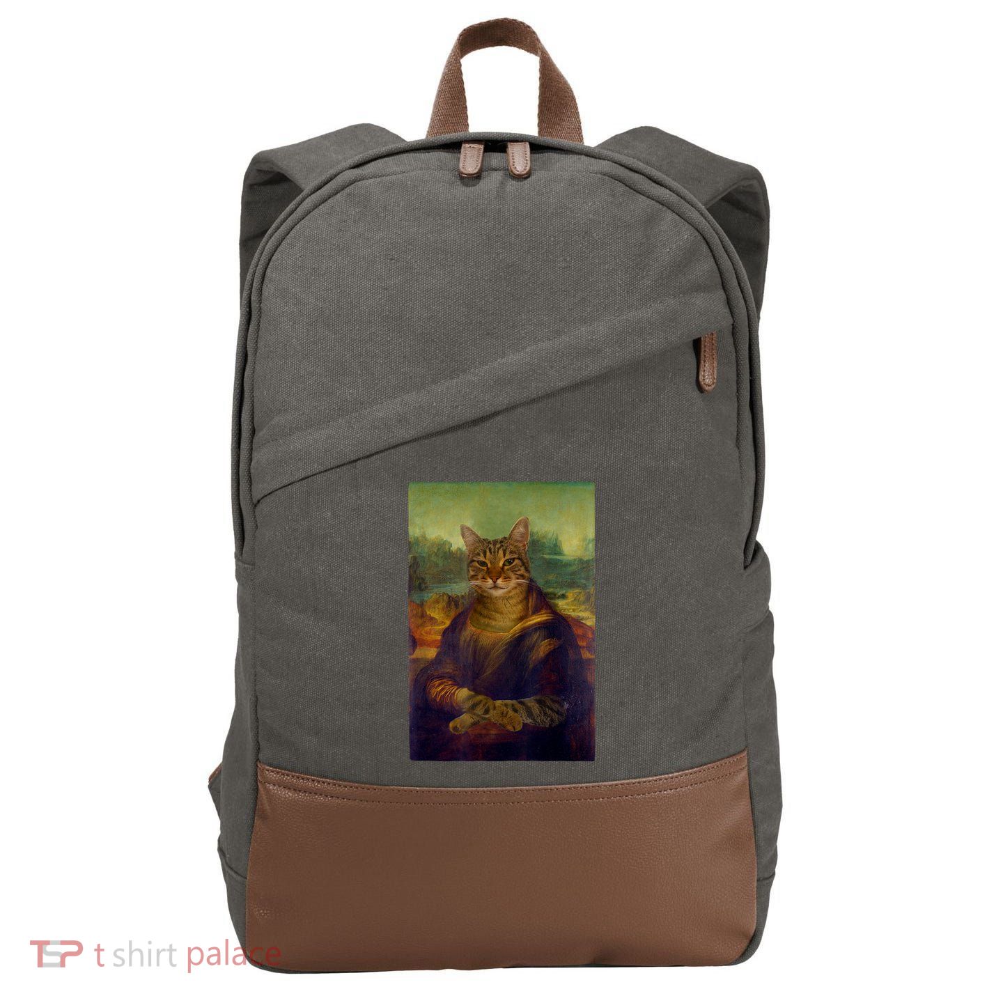 Meowing Lisa Funny Cat Cat Art Cat Lover Cat Owner Cotton Canvas Backpack