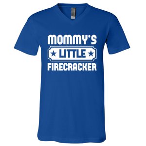 Mommys Little Firecracker Funny Mothers Day Funny Gift V-Neck T-Shirt