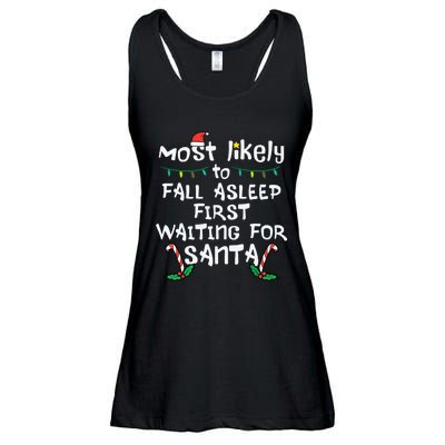 Most Likely Fall Asleep Santa Christmas Xmas Family Matching Ladies Essential Flowy Tank