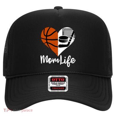 Mom Life Funny Basketball Hockey Mom Gift High Crown Mesh Back Trucker Hat
