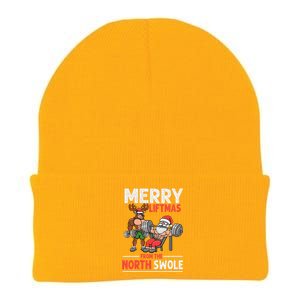 Merry Liftmas from North Swole Muscle Santa Weightlifting  Knit Cap Winter Beanie