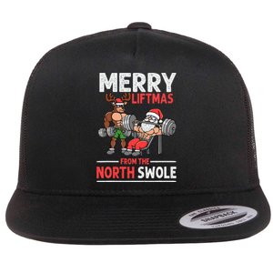 Merry Liftmas from North Swole Muscle Santa Weightlifting  Flat Bill Trucker Hat