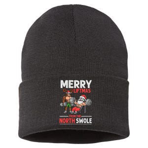 Merry Liftmas from North Swole Muscle Santa Weightlifting  Sustainable Knit Beanie