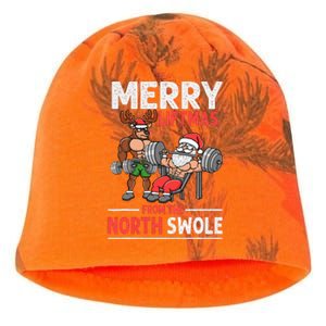 Merry Liftmas from North Swole Muscle Santa Weightlifting  Kati - Camo Knit Beanie