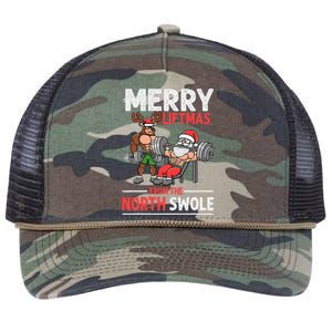 Merry Liftmas from North Swole Muscle Santa Weightlifting  Retro Rope Trucker Hat Cap