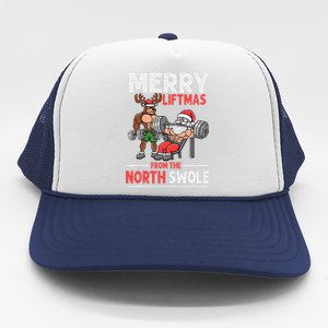 Merry Liftmas from North Swole Muscle Santa Weightlifting  Trucker Hat