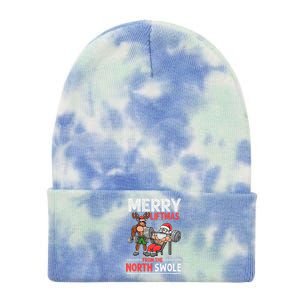 Merry Liftmas from North Swole Muscle Santa Weightlifting  Tie Dye 12in Knit Beanie