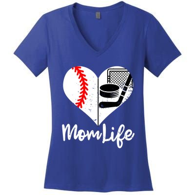 Mom Life Funny Baseball Hockey Mom Gift Women's V-Neck T-Shirt