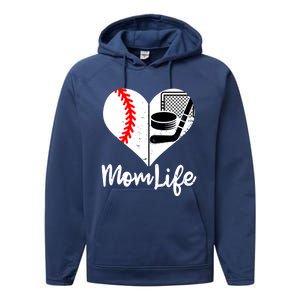 Mom Life Funny Baseball Hockey Mom Gift Performance Fleece Hoodie