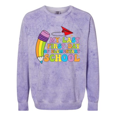 My Last First Day Of Elementary School Back To School Colorblast Crewneck Sweatshirt