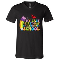 My Last First Day Of Elementary School Back To School V-Neck T-Shirt