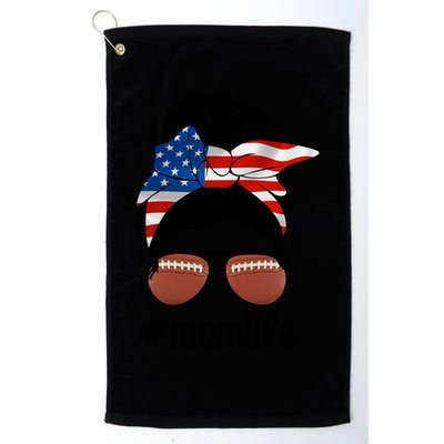 Mom Life Football Mom American Flag Messy Bun Gift Golf Towel