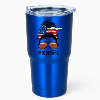 Mom Life Football Mom American Flag Messy Bun Gift Tumbler