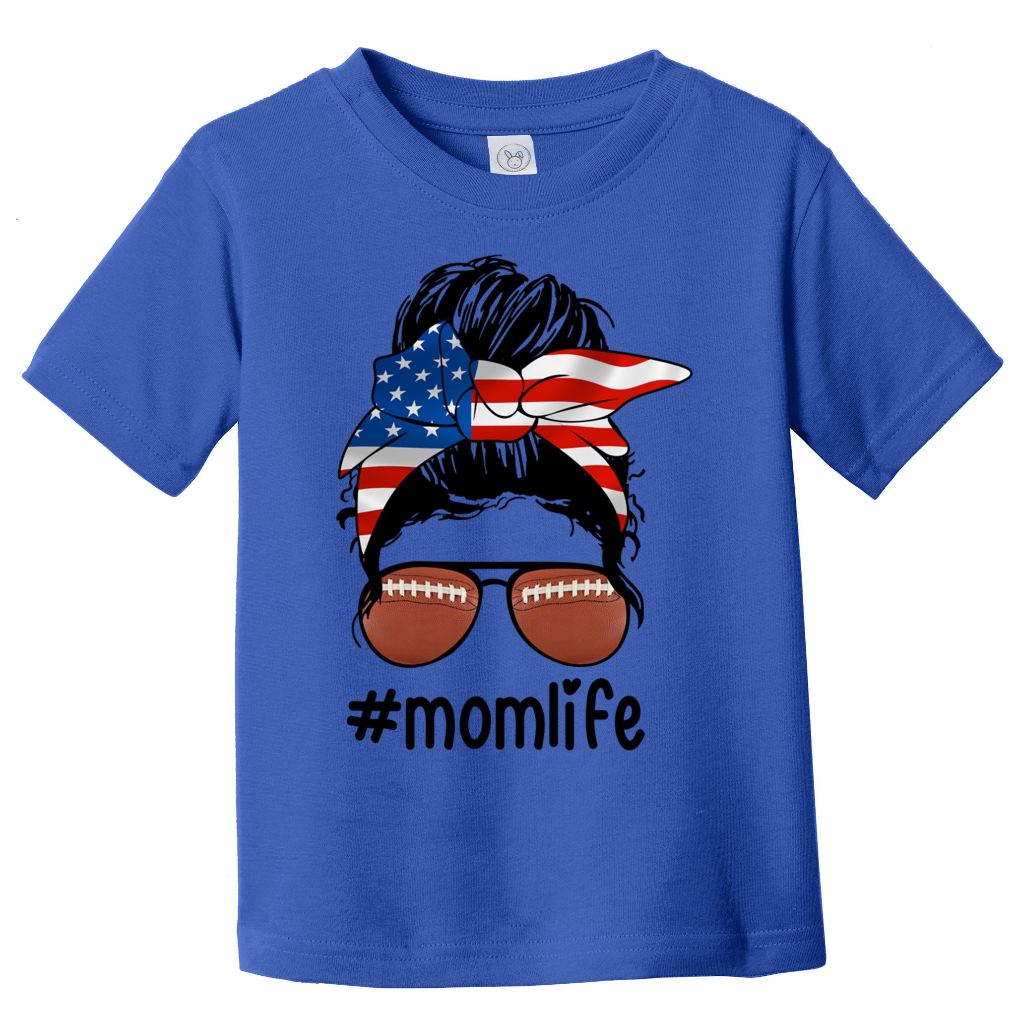 Mom Life Football Mom American Flag Messy Bun Gift Toddler T-Shirt