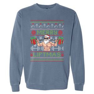 Merry Liftmas Fitness Xmas Santa Ugly Christmas Bodybuilder Cute Gift Garment-Dyed Sweatshirt