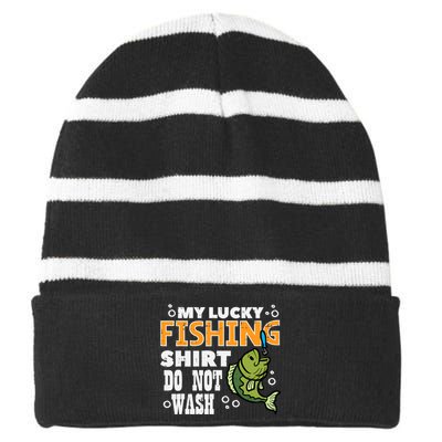 My Lucky Fishing Do Not Wash Funny Fish Angling Striped Beanie with Solid Band