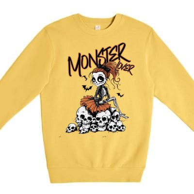 Monster Lover Fun Skeleton Ghoul Cute Vintage Halloween Premium Crewneck Sweatshirt