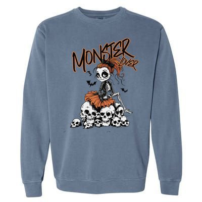 Monster Lover Fun Skeleton Ghoul Cute Vintage Halloween Garment-Dyed Sweatshirt