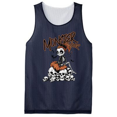 Monster Lover Fun Skeleton Ghoul Cute Vintage Halloween Mesh Reversible Basketball Jersey Tank