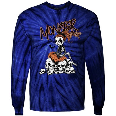 Monster Lover Fun Skeleton Ghoul Cute Vintage Halloween Tie-Dye Long Sleeve Shirt