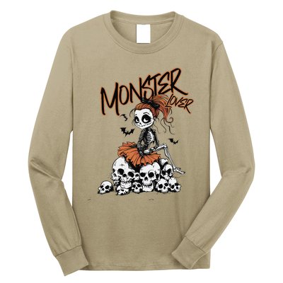 Monster Lover Fun Skeleton Ghoul Cute Vintage Halloween Long Sleeve Shirt